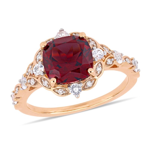 GEM AND HARMONY  3.50 Carat (Ctw) Garnet And Sapphire Ring In 14K Rose Pink Gold In White