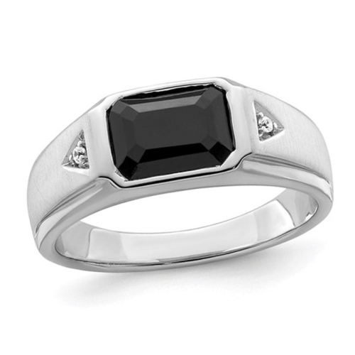 GEM AND HARMONY  Mens 2.19 Carat (Ctw) Black Onyx Ring In 14K Gold In White