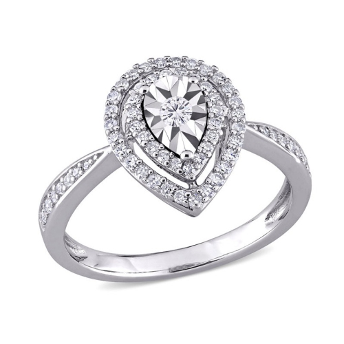 GEM AND HARMONY  1/3 Carat (Ctw) Diamond Teardrop Double Halo Ring In Sterling In Silver