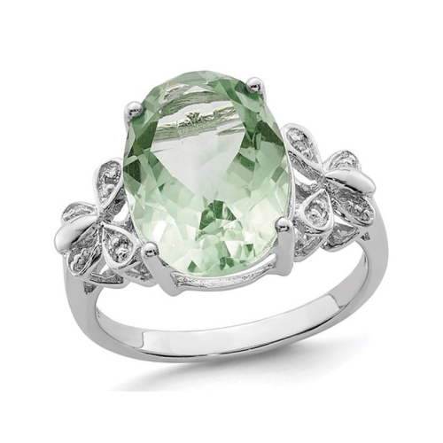 GEM AND HARMONY  4.35 Carat (Ctw) Oval-Cut Quartz Ring In Sterling Silver In Green