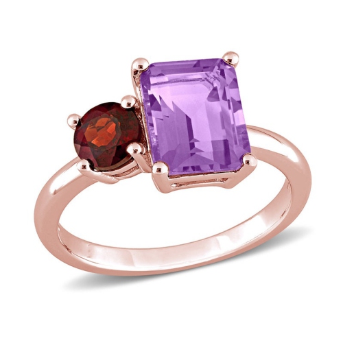 GEM AND HARMONY  2.80 Carat (Ctw) Amethyst And Garnet Ring In Rose Plated Sterling In Silver