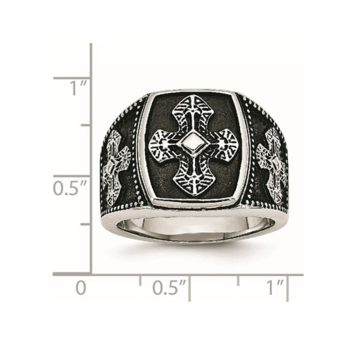 Bague homme à croix texturée antique en acier inoxydable