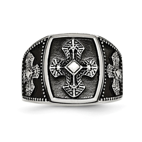 Bague homme à croix texturée antique en acier inoxydable