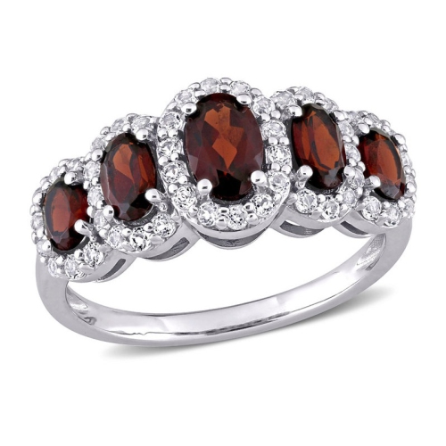 GEM AND HARMONY  2.00 Carat (Ctw) Garnet Five Stone Ring In 10K Gold With Topaz In White