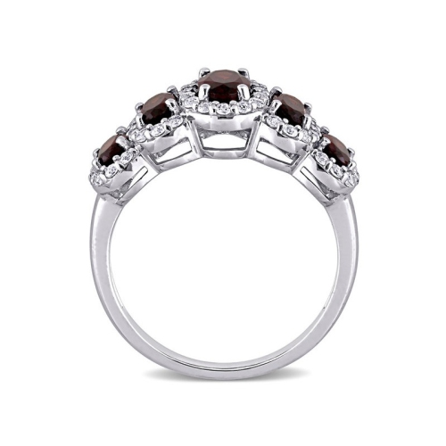 2.00 Carat Garnet Five Stone Ring in 10K White Gold with White Topaz