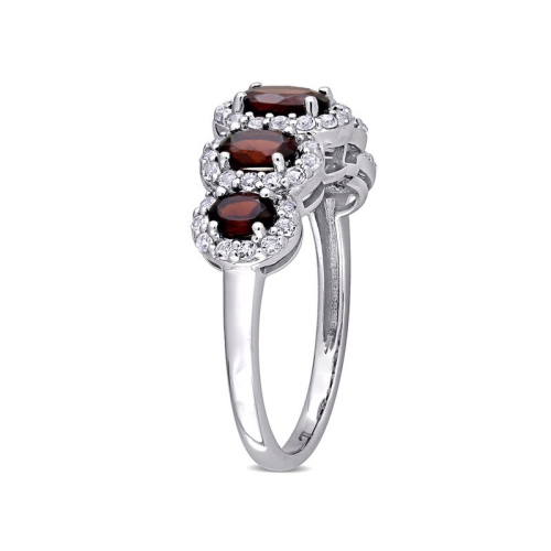 2.00 Carat Garnet Five Stone Ring in 10K White Gold with White Topaz