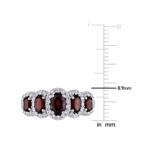 2.00 Carat Garnet Five Stone Ring in 10K White Gold with White Topaz