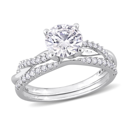 GEM AND HARMONY  1.53 Carat (Ctw) Synthetic Moissanite Bridal Engagement Wedding Ring Set 10K Gold In White
