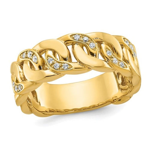 GEM AND HARMONY  Mens 10K Gold Link Ring With Diamonds 1/8 Carat (Ctw) In Yellow