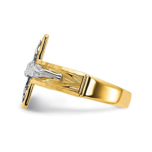Mens 14K Yellow Gold Diamond-Cut Mens Crucifix Ring