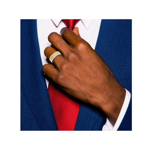 Bague homme en acier inoxydable plaqué or jaune poli avec anneau rainuré