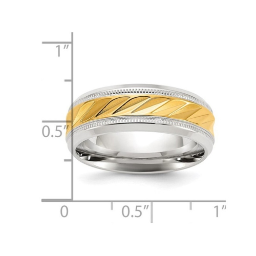 Bague homme en acier inoxydable plaqué or jaune poli avec anneau rainuré