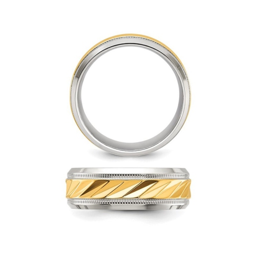 Bague homme en acier inoxydable plaqué or jaune poli avec anneau rainuré