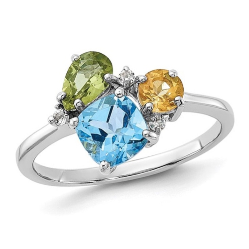 GEM AND HARMONY  2.01 Carat (Ctw)Blue Topaz, Peridot, And Citrine Ring In Sterling In Silver