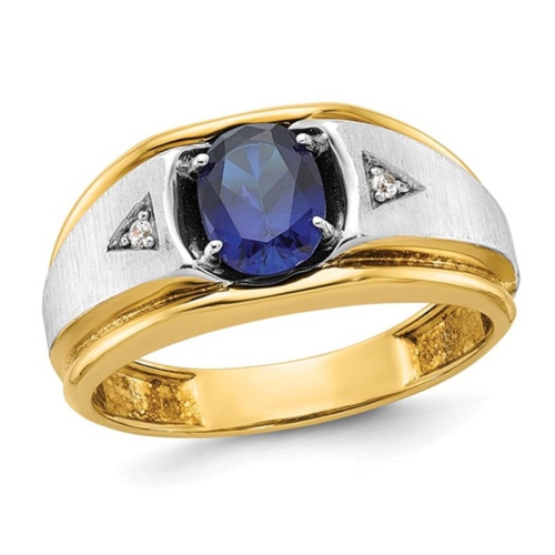 GEM AND HARMONY  Mens 1.25 Carat (Ctw) Lab Created Blue Sapphire Ring In 10K Gold With Diamonds In Yellow