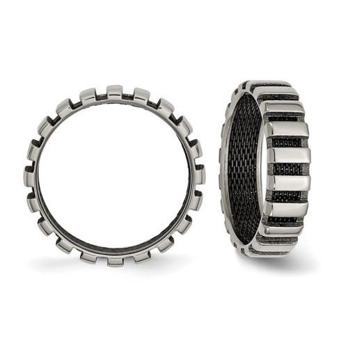 Bague homme, bracelet en fil métallique plaqué noir titane poli