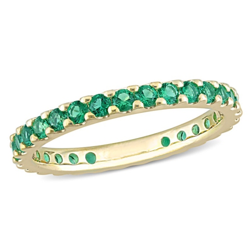 GEM AND HARMONY  3/4 Carat (Ctw) Lab-Created Emerald Eternity Band Ring In 10K Gold In Yellow