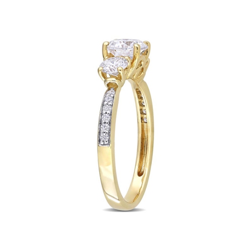 1.30 Carat Lab-Created Three-Stone Moissanite Engagement Ring in 10K Yellow Gold