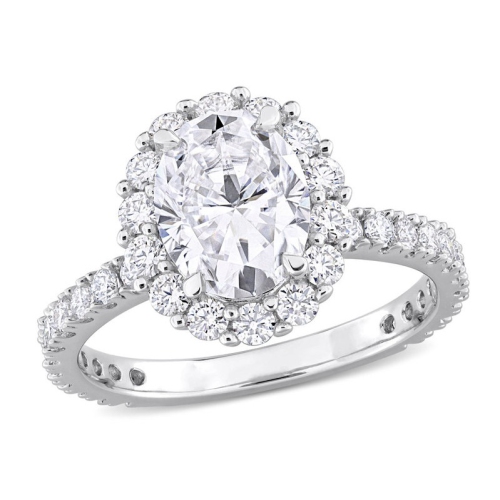 GEM AND HARMONY  2.90 Carat (Ctw) Lab-Created Oval Halo Moissanite Engagement Ring In Sterling In Silver