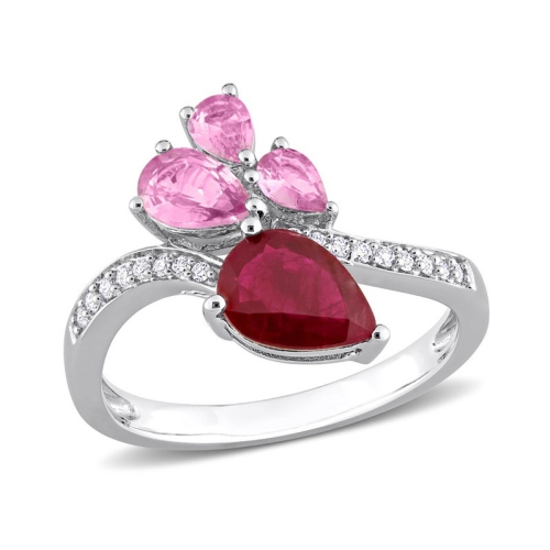 GEM AND HARMONY  2.20 Carat (Ctw) Ruby And Pink Sapphire Ring With Diamonds In 14K Gold In White
