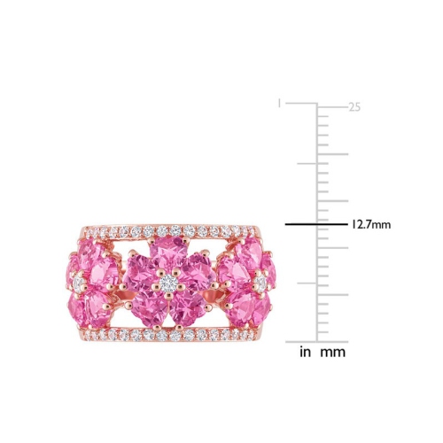 5.24 Carat Lab-Created Pink and White Sapphire Flower Band Ring in Rose Plated Sterling Silver