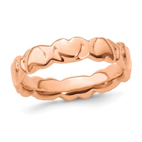 GEM AND HARMONY  Rose Plated Sterling Hearts Wedding Band Ring In Silver