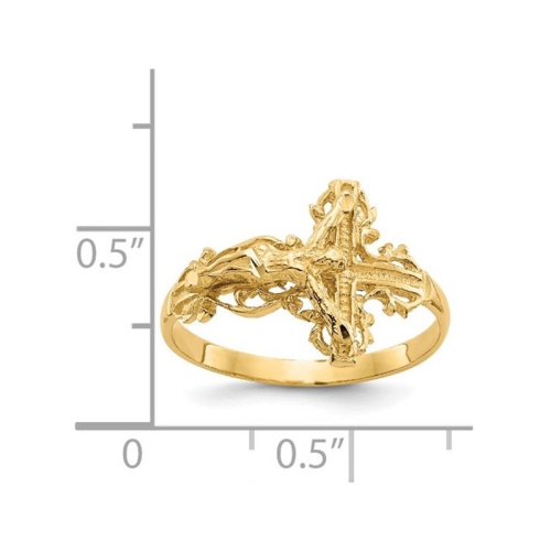 Ladies 14K Yellow Gold Diamond-cut Crucifix Cross Ring