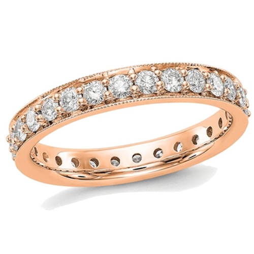 GEM AND HARMONY  1.00 Carat (Ctw Color H-I, I1-I2) Diamond Eternity Wedding Band Ring In 14K Rose Gold In Pink
