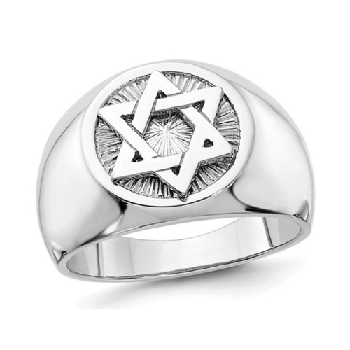 GEM AND HARMONY  Mens 14K Gold Star Of David Ring In White