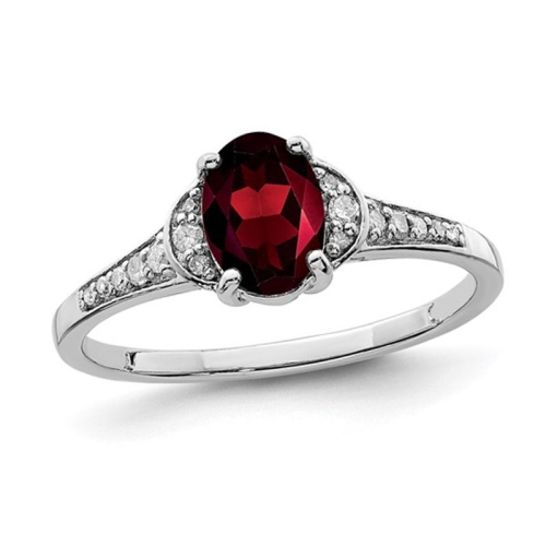 GEM AND HARMONY  9/10 Carat (Ctw) Oval-Cut Garnet Ring In Sterling Silver With Diamonds In Red