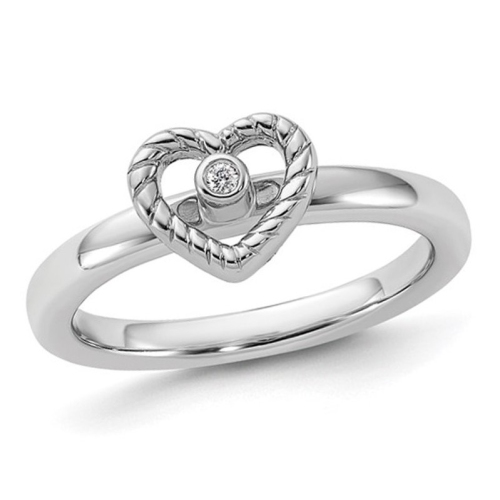 GEM AND HARMONY  Heart Ring With Diamond Accent In Sterling In Silver