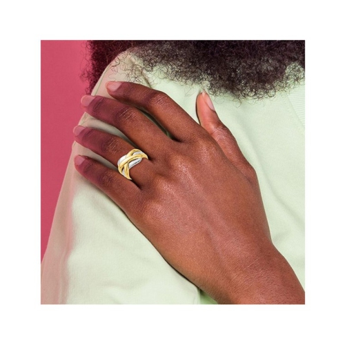14K Yellow and White Gold Polished Cross-Cross Ring