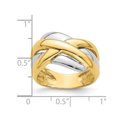 14K Yellow and White Gold Polished Cross-Cross Ring
