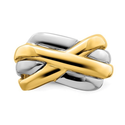 14K Yellow and White Gold Polished Cross-Cross Ring