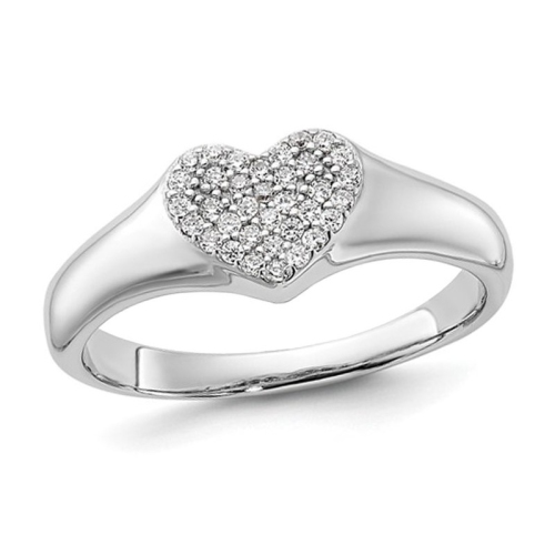 Sterling Silver Heart Promise Ring with Micro Pave Synthetic Cubic Zirconias