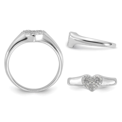 Sterling Silver Heart Promise Ring with Micro Pave Synthetic Cubic Zirconias