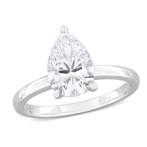GEM AND HARMONY  2.00 Carat (Ctw) Lab-Created Pear-Cut Moissanite Engagement Ring In Sterling In Silver