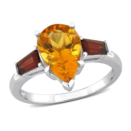 GEM AND HARMONY  3.50 Carat (Ctw) Citrine And Garnet Ring In 10K Gold In White