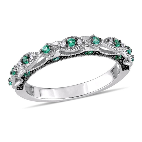 GEM AND HARMONY  1/5 Carat (Ctw) Lab-Created Emerald Anniversary Band Ring In 10K Gold In White