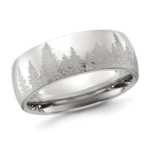 GEM AND HARMONY  Mens Stainless Steel Polished Laser-Cut Tree Design Band Ring (8Mm) In Multicolor