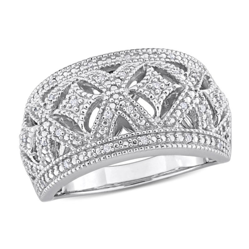 GEM AND HARMONY  1/10 Carat (Ctw) Diamond Vintage Ring In Sterling In Silver