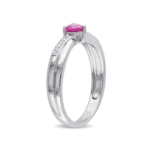 1/3 Carat Lab-Created Ruby Heart Ring in Sterling Silver with Accent Diamonds