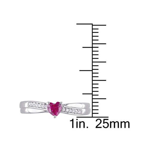 1/3 Carat Lab-Created Ruby Heart Ring in Sterling Silver with Accent Diamonds