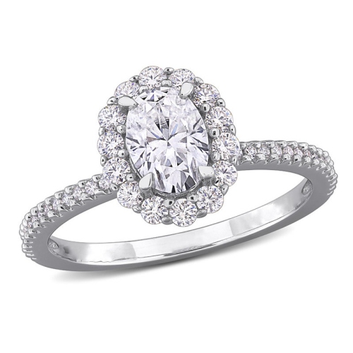 GEM AND HARMONY  1.42 Carat (Ctw) Lab-Created Oval Halo Moissanite Engagement Ring In Sterling In Silver