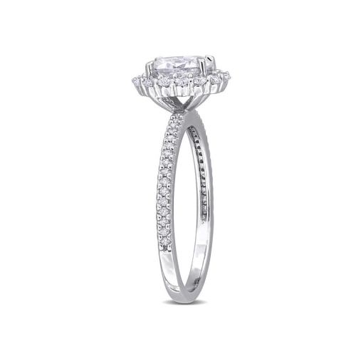 1.42 Carat Lab-Created Oval Halo Moissanite Engagement Ring in Sterling Silver