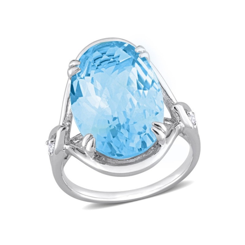 GEM AND HARMONY  13.50 Carat (Ctw) Oval Topaz Ring In Sterling Silver In Blue