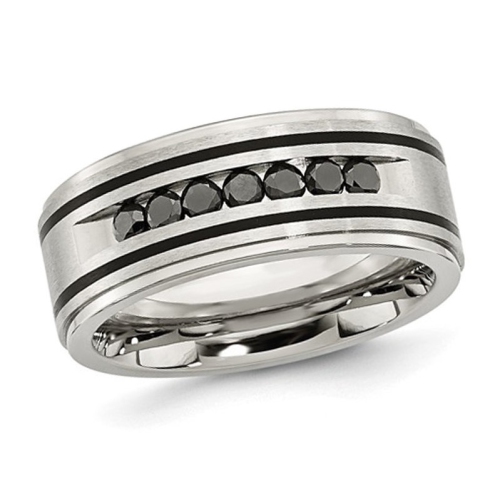 GEM AND HARMONY  Mens 1/2 Carat (Ctw) Diamond Stainless Steel Brushed Band Ring (9Mm) In Black
