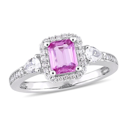 GEM AND HARMONY  9/10 Carat (Ctw) Pink Sapphire And Sapphire Engagement Ring In 14K Gold With Diamonds In White