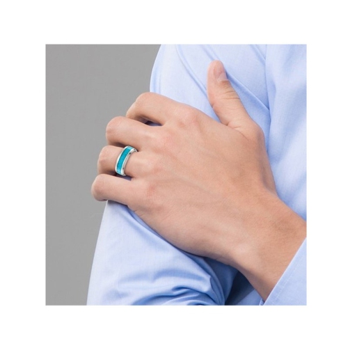 Bague homme en titane poli avec incrustation turquoise