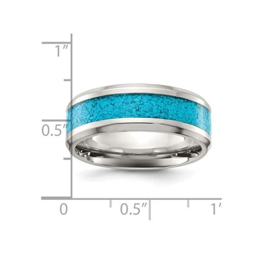 Bague homme en titane poli avec incrustation turquoise